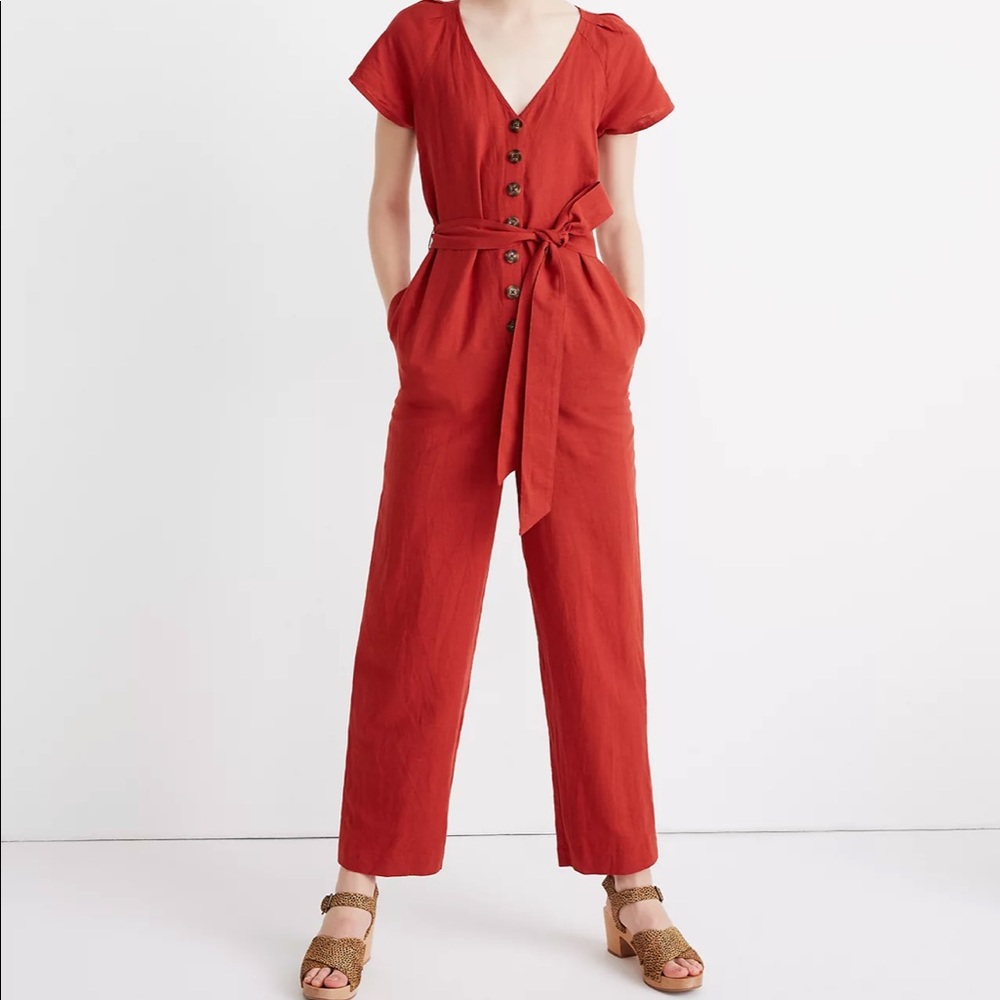 Madewell Linen-Cotton Pleat-Sleeve Jumpsuit